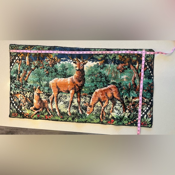 Vintage Retro Deer Tapestry Wall Decor 38 x 20 Rustic Cabin Farmhouse - Picture 2 of 8